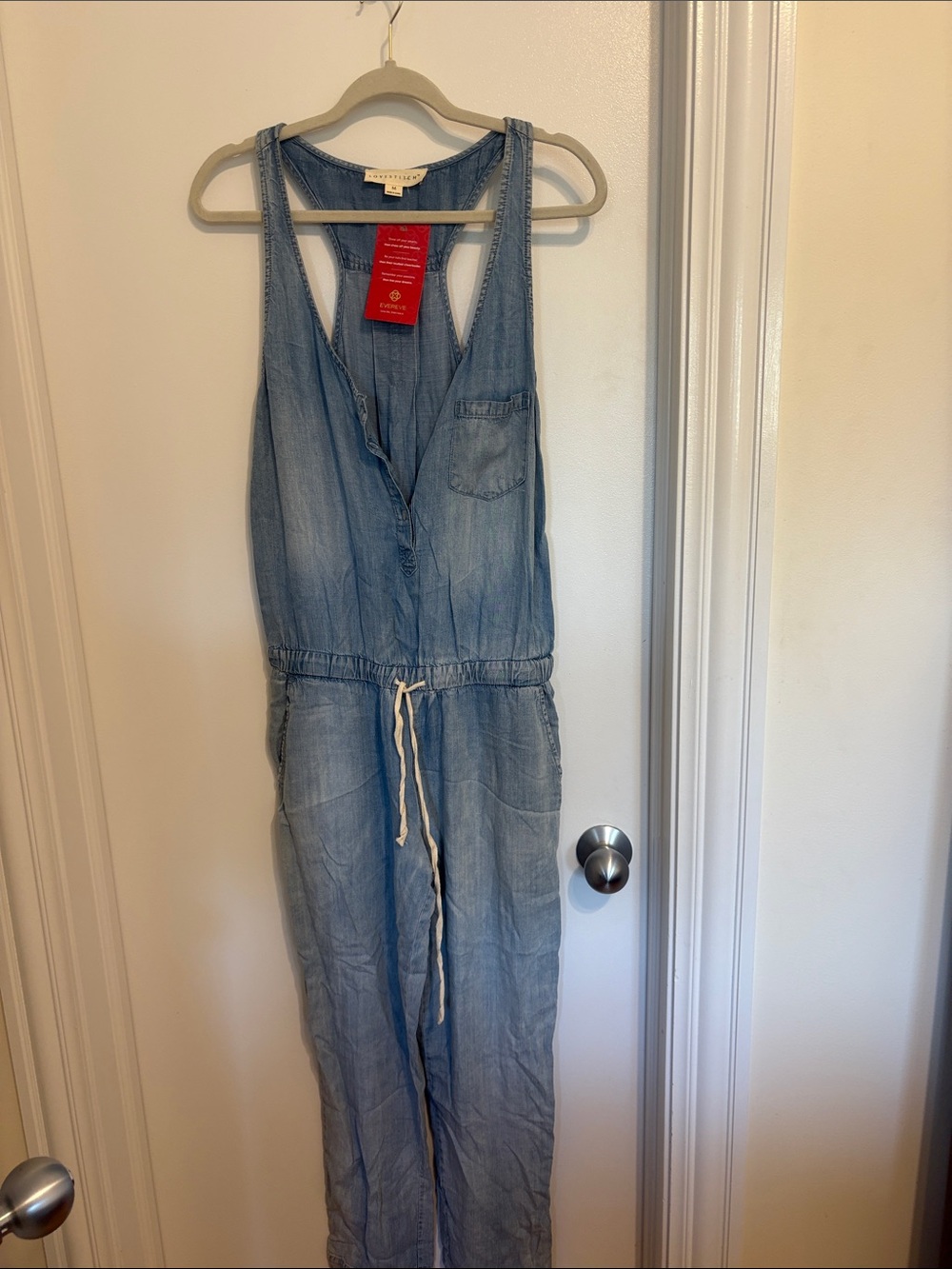 Evereve Light Blue Denim Romper with Drawstring Waist